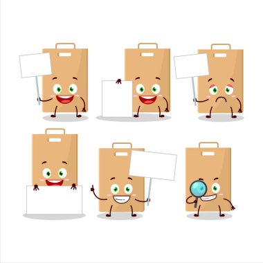 Yemek çantası çizgi film karakteri bilgi panosunu getir. Vektör illüstrasyonu