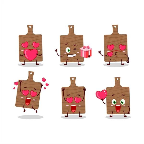 Wood Cutting Board Cartoon Character Love Cute Emoticon Vector Illustration — Stock Vector