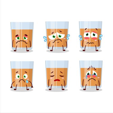 Bir bardak çikolatalı karikatür karakteri ve hüzünlü bir ifade. Vektör illüstrasyonu
