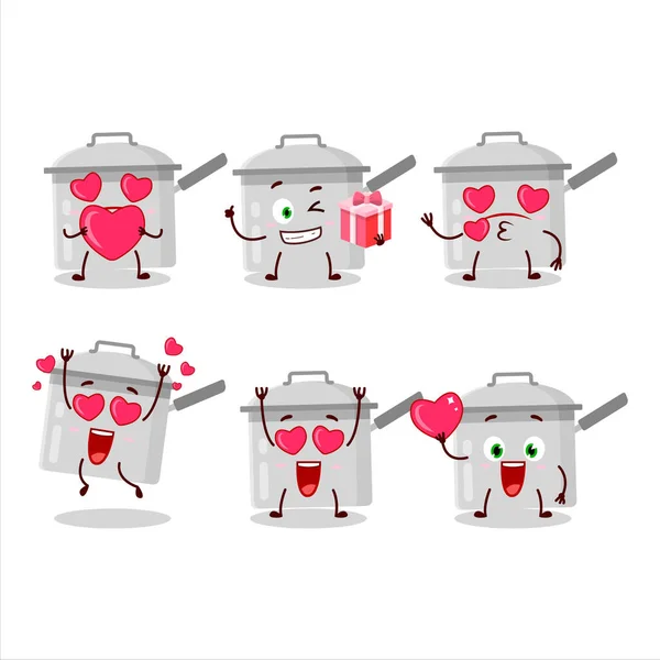 Sauce Pan Cartoon Karakter Met Liefde Schattige Emoticon Vectorillustratie — Stockvector