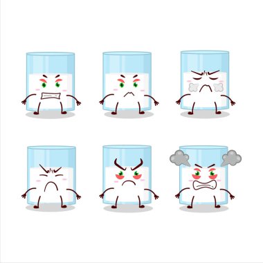 Kızgın ifadeleri olan bir bardak süt çizgi film karakteri. Vektör illüstrasyonu