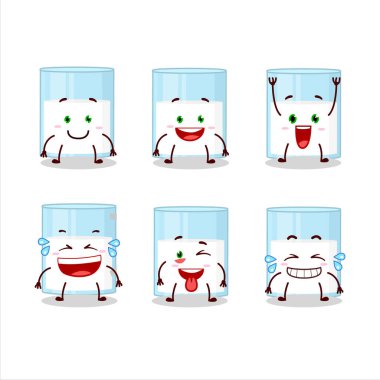 Gülen surat ifadeli bir bardak sütün çizgi film karakteri. Vektör illüstrasyonu