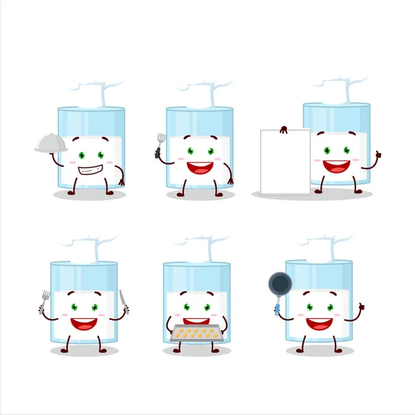 Personaje Dibujos Animados Vaso Leche Con Varios Emoticonos Chef Ilustración — Archivo Imágenes Vectoriales