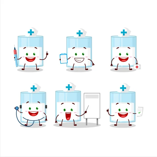 Médico Emoticon Profissão Com Vidro Personagem Desenho Animado Leite Ilustração — Vetor de Stock