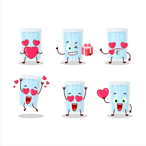 Glas Wasser Cartoon Figur Mit Liebe Süße Emoticon Vektorillustration — Stockvektor