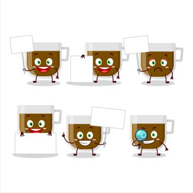 Bir fincan kahve çizgi film karakteri bilgi panosu getir. Vektör illüstrasyonu