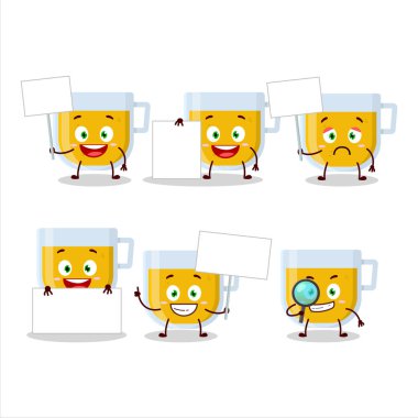 Bir bardak limon çayı çizgi film karakteri bilgi panosu getir. Vektör illüstrasyonu