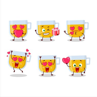 Bir bardak limon çayı çizgi film karakteri ve sevimli bir ifade. Vektör illüstrasyonu