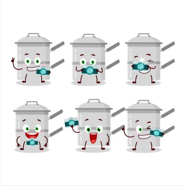 Çifte kazan karakteri olan fotoğrafçı mesleği simgesi. Vektör illüstrasyonu