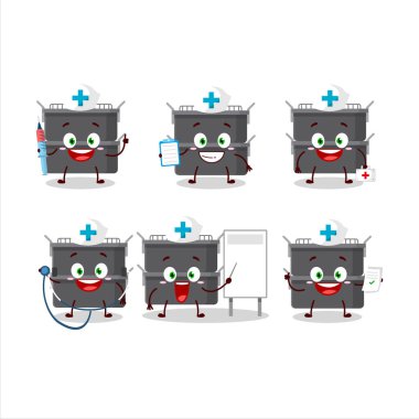 Çift kavrulmuş tava çizgi film karakteri olan doktor mesleği simgesi. Vektör illüstrasyonu