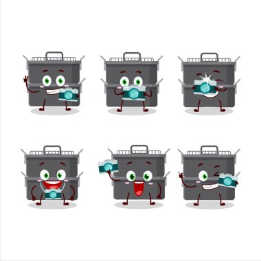 Çifte kavruk tavalı karikatür karakteri olan fotoğrafçı mesleği simgesi. Vektör illüstrasyonu