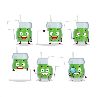 Avokado suyu karikatürü karakteri bilgi panosunu getirdi. Vektör illüstrasyonu