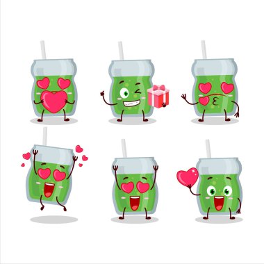 Avokado suyu çizgi film karakteri. Sevgi ifadesi var. Vektör illüstrasyonu