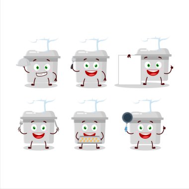 Fransız fırınının çizgi film karakteri ve çeşitli şef ifadeleri. Vektör illüstrasyonu