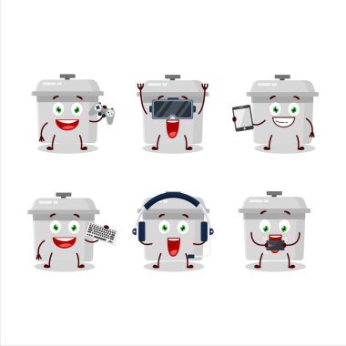 Fransız fırın çizgi film karakteri çeşitli şirin emoticonlarla oyunlar oynuyor. Vektör illüstrasyonu