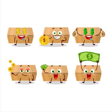 Yemek paketi çizgi film karakteri ve şirin ifadeleri para getiriyor. Vektör illüstrasyonu