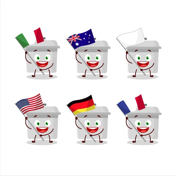 Francuska Postać Kreskówki Przynosi Flagi Różnych Krajów Ilustracja Wektora — Wektor stockowy