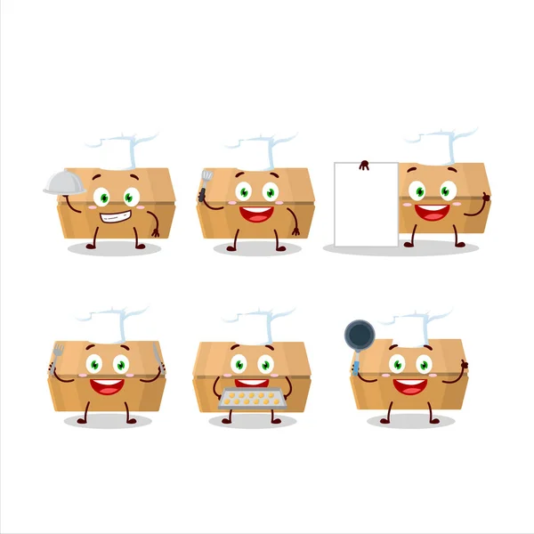 Kreskówkowy Charakter Opakowania Żywności Różnych Emotikonów Szefa Kuchni Ilustracja Wektora — Wektor stockowy