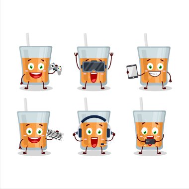 Papaya Juice çizgi film karakteri çeşitli şirin ifadelerle oyunlar oynuyor. Vektör illüstrasyonu