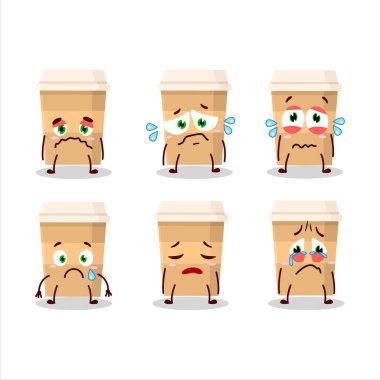 Üzgün suratlı yeni bir kahve fincanı çizgi film karakteri. Vektör illüstrasyonu