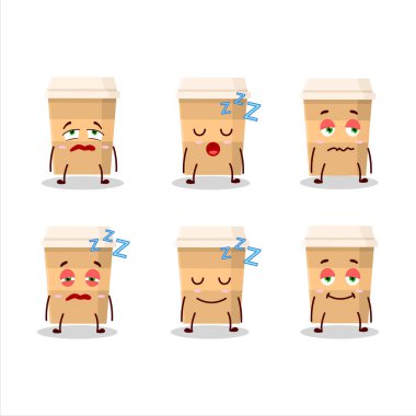 Uykulu suratlı yeni kahve fincanının çizgi film karakteri. Vektör illüstrasyonu