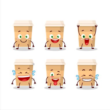 Gülen surat ifadesiyle yeni kahve fincanının çizgi film karakteri. Vektör illüstrasyonu