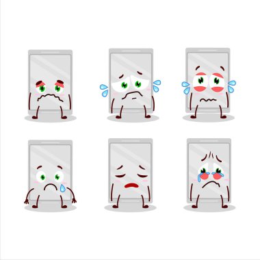 Hüzünlü suratlı plastik tepsi çizgi film karakteri. Vektör illüstrasyonu