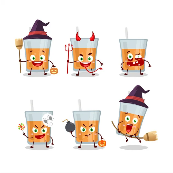 Halloween Výraz Emotikony Kresleným Charakterem Papája Džus Vektorová Ilustrace — Stockový vektor
