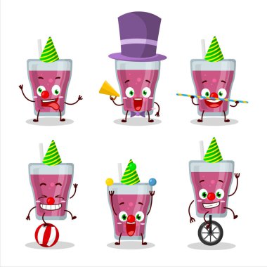 Mor meyve suyunun çeşitli sirk gösterilerindeki çizgi film karakteri. Vektör illüstrasyonu
