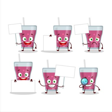 Mor Meyve suyu karikatürü karakteri bilgi panosunu getirdi. Vektör illüstrasyonu