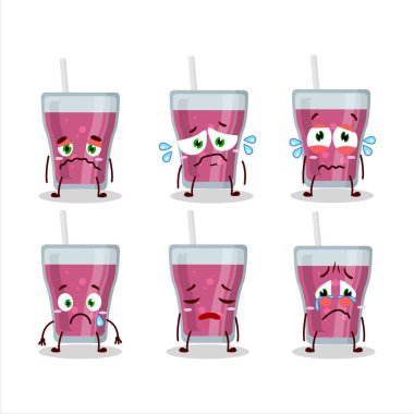 Hüzünlü bir ifadeyle mor meyve suyu çizgi karakteri. Vektör illüstrasyonu