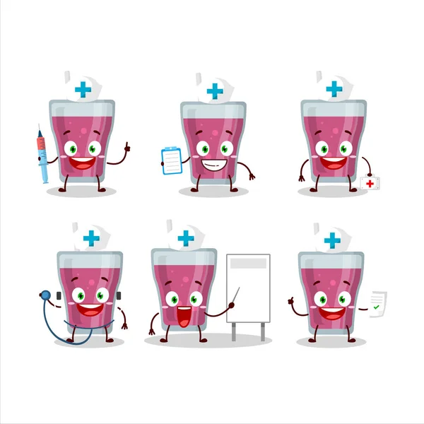 Médico Profesión Emoticono Con Jugo Púrpura Personaje Dibujos Animados Ilustración — Vector de stock