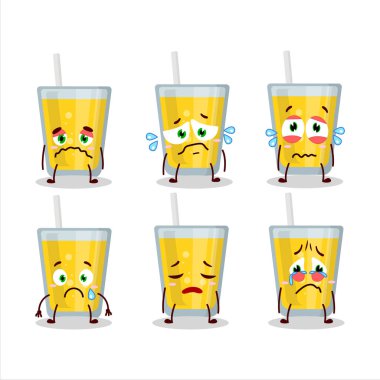 Hüzünlü suratlı muz suyu çizgi film karakteri. Vektör illüstrasyonu