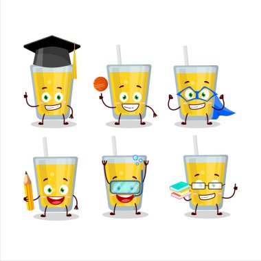 Çeşitli ifadeleri olan muz suyu çizgi film karakteri öğrencisi. Vektör illüstrasyonu