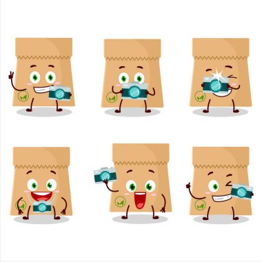 Geri dönüşüm kağıdı karikatür karakterli fotoğrafçı mesleği simgesi. Vektör illüstrasyonu