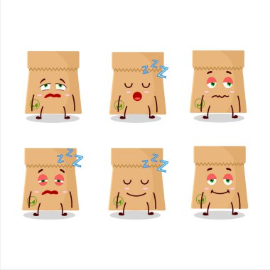 Çizgi film karakteri, uyku yüz ifadesi olan geri dönüşüm kağıdı torbası. Vektör illüstrasyonu