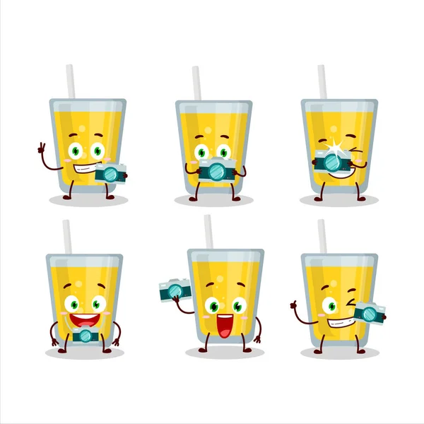 Fotografo Emoticon Professione Con Personaggio Cartone Animato Succo Banana Illustrazione — Vettoriale Stock