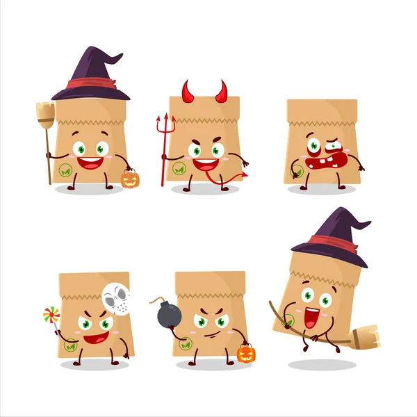 Emoticon Espressione Halloween Con Personaggio Dei Cartoni Animati Del Sacchetto — Vettoriale Stock