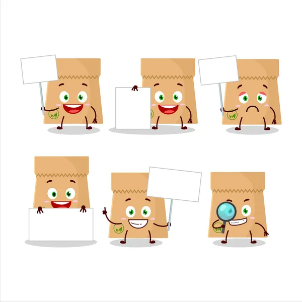 stock vector Recycle paper bag cartoon character bring information board. Vector illustration