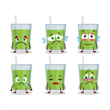 Üzgün suratlı yeşil elma suyu çizgi film karakteri. Vektör illüstrasyonu