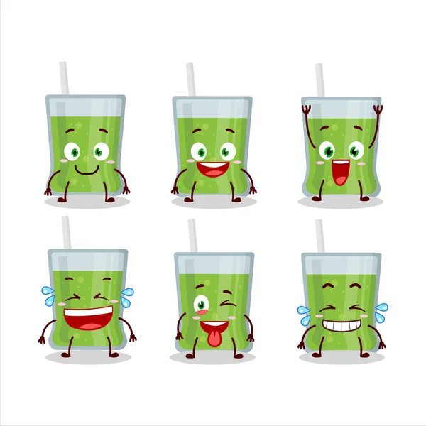 Cartone Animato Personaggio Succo Mela Verde Con Espressione Sorriso Illustrazione — Vettoriale Stock