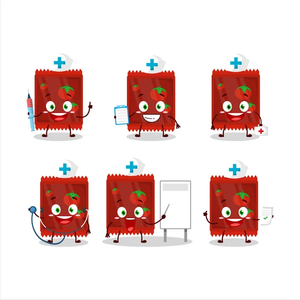 Doctor Profession Emoticon Ketchup Sachet Cartoon Character Vector Illustration — Stock Vector