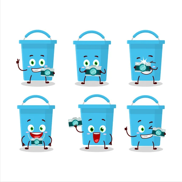 Photographer Profession Emoticon Blue Bucket Cartoon Character Vector Illustration — Stock Vector