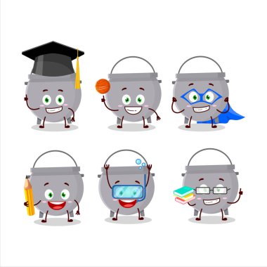 Kazan şişesi çizgi film karakterinin çeşitli ifadeleri olan okul öğrencisi. Vektör illüstrasyonu