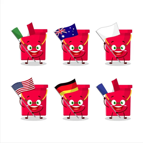 Κόκκινο Κουβά Χαρακτήρα Κινουμένων Σχεδίων Φέρει Τις Σημαίες Των Διαφόρων — Διανυσματικό Αρχείο