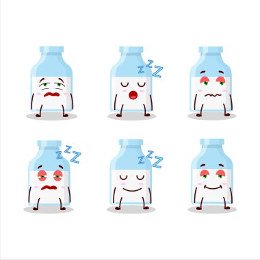 Uykulu suratlı süt şişesinin çizgi film karakteri. Vektör illüstrasyonu