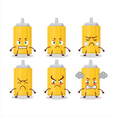 Çeşitli kızgın ifadeleri olan hardal şişesi çizgi film karakteri. Vektör illüstrasyonu