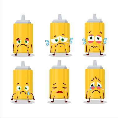 Üzgün suratlı hardal şişesi çizgi film karakteri. Vektör illüstrasyonu