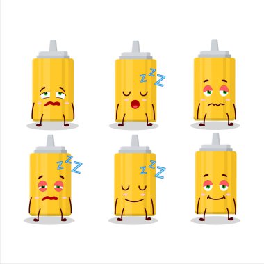 Uykulu ifadeli hardal şişesinin çizgi film karakteri. Vektör illüstrasyonu