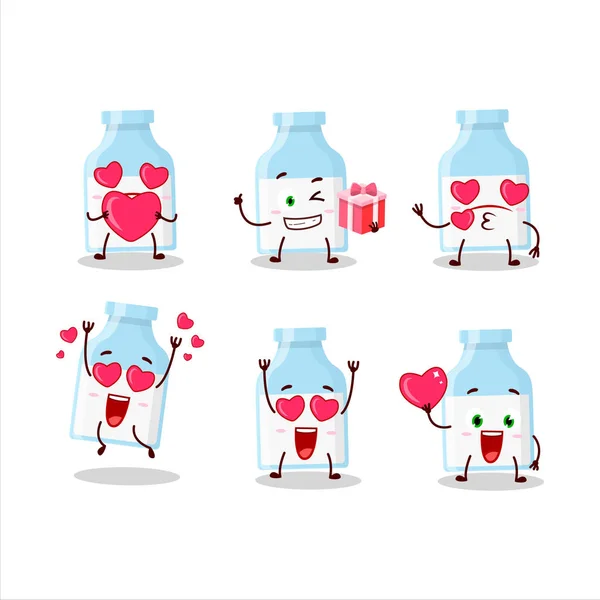 Milk Bottle Cartoon Figur Mit Liebe Süße Emoticon Vektorillustration — Stockvektor